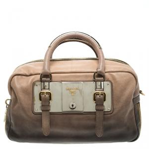 Pre Owned Prada Ardesia/Nudo Ombre Leather Glace Zippers Satchel
