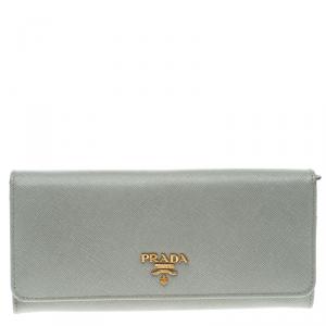 Pre Owned Prada Grey Saffiano Metal Leather Continental Wallet