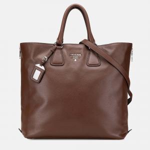 Prada Brown Vitello Daino Open Convertible Tote