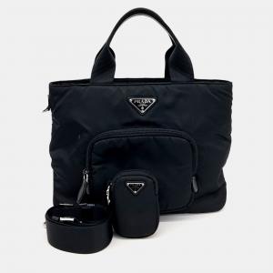 Prada Black Nylon Tote and Shoulder Bag