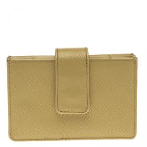 Pre Owned Prada Yellow Saffiano Leather Accordion Card Holder