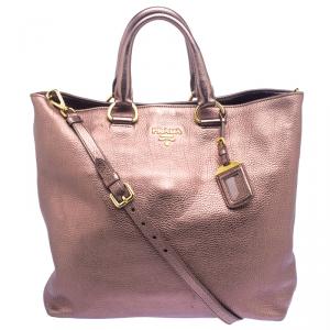 Pre Owned Prada Rose Gold Vitello Daino Leather Large Shopping Tote