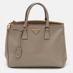 Prada Grey Saffiano Lux Leather Large Double Zip Tote