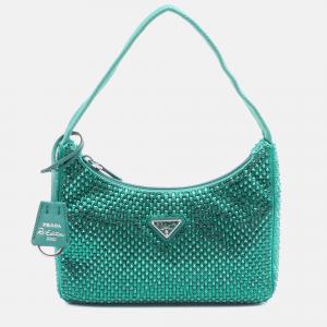 Prada Green Mini Satin Crystal Re Edition 2000 Shoulder Bag
