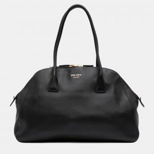 Prada Black Medium Soft Grain Leather Shopping Bag