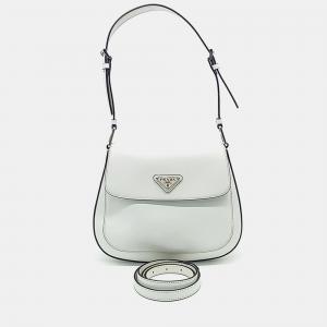 Prada White Leather Cleo Tote and Shoulder Bag