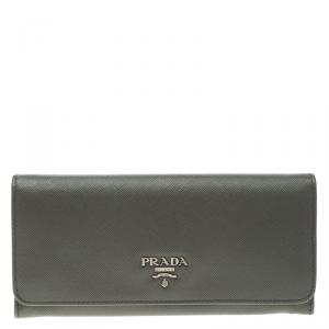 Pre Owned Prada Grey Saffiano Metal Leather Continental Wallet