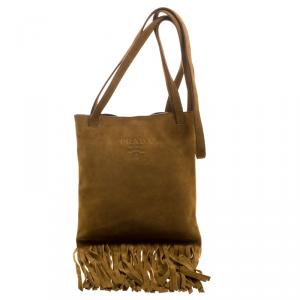 Pre Owned Prada Brown Suede Fringe Crossbody Bag