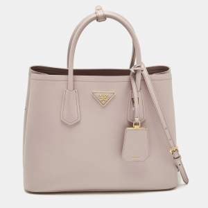 Prada Light Pink Saffiano Cuir Leather Medium Double Handle Tote