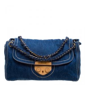 Pre Owned Prada Blue Denim Shoulder Bag