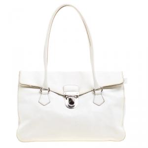 Pre Owned Prada White Leather Foldover Pushlock Shoulder Bag