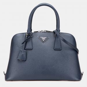Prada Navy Blue Medium Saffiano Lux Promenade Satchel