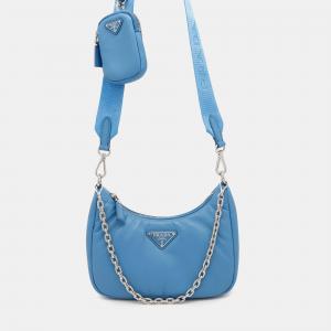 Pre Owned Prada Re-Edition2005 Shoulder Bag Light Blue Leather