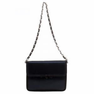 Pre Owned Prada Navy Blue Satin Chain Clutch