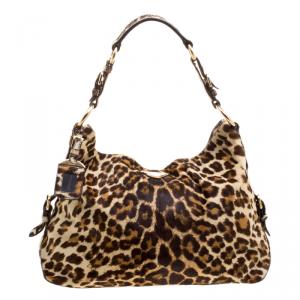 Pre Owned Prada Brown Leopard Print Calf Hair Hobo