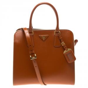 Pre Owned Prada Orange Saffiano Vernic Leather Tote