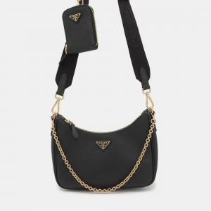 Pre Owned Prada Re-Edition 2005 Saffiano Shoulder Bag Black