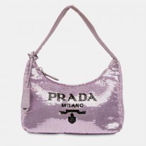 Pre Owned Prada Purple Mini Re Nylon Paillettes Sequin Re Edition 2000 Shoulder Bag