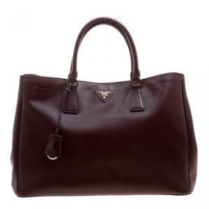 Pre Owned Prada Burgundy Saffiano Lux Leather Large Gardener's Tote