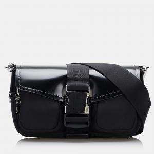 Pre Owned Prada Black Re-Nylon & Spazzolato Pocket Crossbody