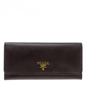 Pre Owned Prada Burgundy Saffiano Metal Leather Continental Wallet