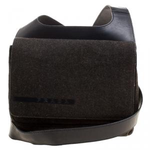 Pre Owned Prada Black Tweed and Leather Crossbody Bag