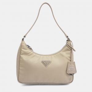 Pre Owned Prada Beige Nylon Re-Nylon Hobo Bag