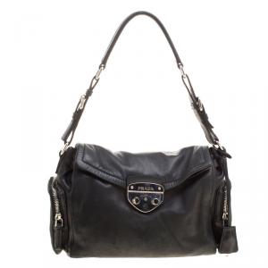 Pre Owned Prada Black Leather Antic Easy Pushlock Shoulder Bag
