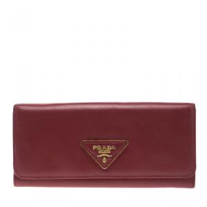 Pre Owned Prada Red Saffiano Leather Continental Wallet