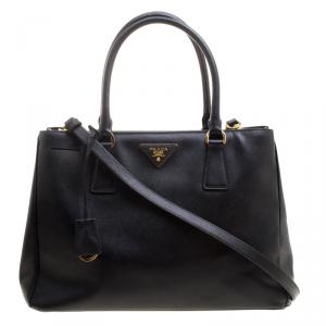 Pre Owned Prada Black Saffiano Lux Leather Medium Tote