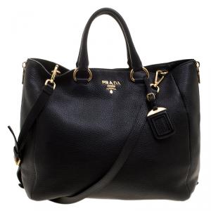 Pre Owned Prada Black Leather Vitello Diano Leather Side Zip Tote