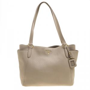 Pre Owned Prada Beige Vitello Daino Leather Shopper Tote