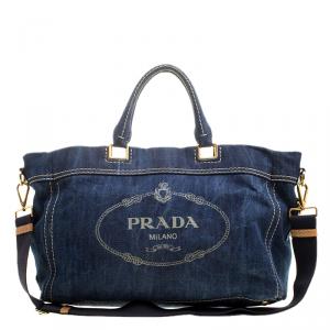 Pre Owned Prada Blue Denim Logo Tote 