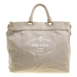 Pre Owned Prada Beige Denim Logo Tote 