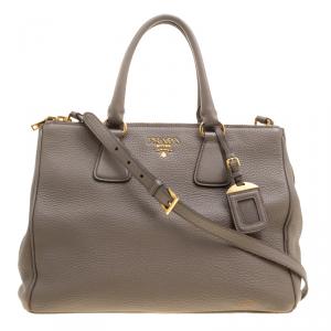 Pre Owned Prada Grey Vitello Daino Leather Shopper Tote