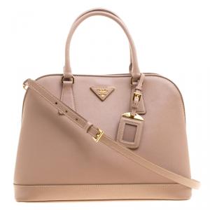 Pre Owned Prada Beige Saffiano Lux Leather Open Promenade Satchel