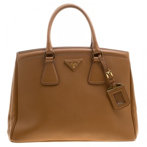 Pre Owned Prada Caramel Saffiano Lux Leather Parabole Tote