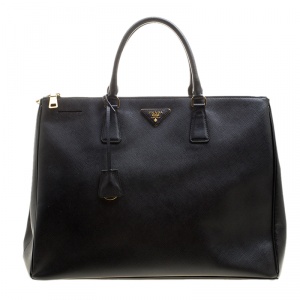Pre Owned Prada Black Saffiano Lux Leather Executive Double Zip Tote