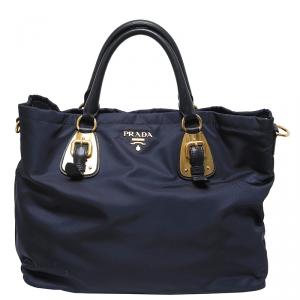 Pre Owned Prada Navy Blue Tessuto Nylon Shopper Tote