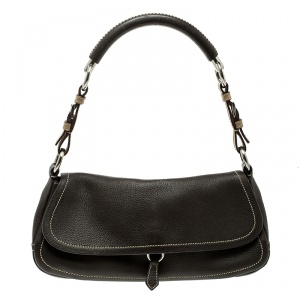 Pre Owned Prada Brown Vitello Daino Leather Pochette Shoulder Bag