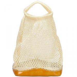 Pre Owned Prada White Thread Mesh Everyday Bag
