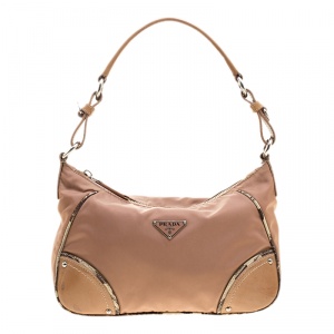 Pre Owned Prada Beige Nylon Baguette Shoulder Bag
