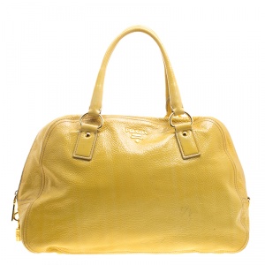 Pre Owned Prada Yellow Crinkled Patent Leather Satchel