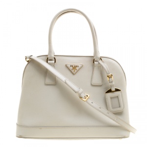 Pre Owned Prada Off  White Saffiano Lux Leather Promenade Tote