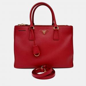 Pre Owned Prada Red Leather Saffiano Tote and Shoulder Bag