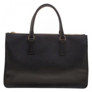 Pre Owned Prada Black Saffiano Lux Leather Frame Top Handle Bag