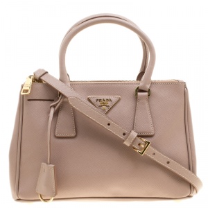 Pre Owned Prada Beige Saffiano Lux Leather Mini Double Zip Tote
