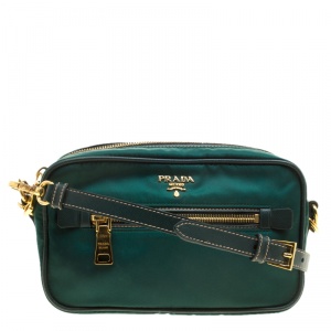 Pre Owned Prada Green Tessuto Saffiano Camera Shoulder Bag