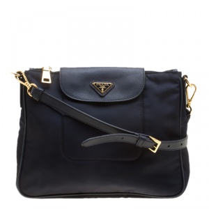 Pre Owned Prada Dark Blue Tessuto Saffiano Crossbody Bag