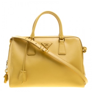 Pre Owned Prada Yellow Saffiano Leather Bauletto Satchel